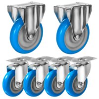 FactorDuty 6 PCS Heavy Duty Replacement Wheels for U-Boat Platform Trucks Cart Dolly Up To 1900 Lbs Capacity 4 Swivel 4" No Brake and 2 Non Swivel 5" Rigid Fixed On Blue Polyurethane Caster Wheels