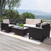 VINEEGO 4-Piece Wicker Patio Furniture Conversation Set Balcony Rattan Sofa Set with Cushions, Beige