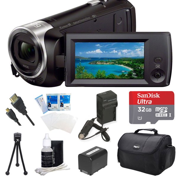 Sony HDR-CX440 HDR-CX440/B CX440 Full HD 60p Camcorder - Black Ultimate Bundle w/ 32GB MicroSDHC Memory Card, Spare High Capacity Battery, AC/DC Charger, Table top Tripod, Deluxe Case, and much more