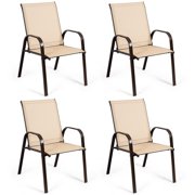 Gymax Set of 4 Patio Chairs Dining Chairs Garden Outdoor Armrest Steel Frame