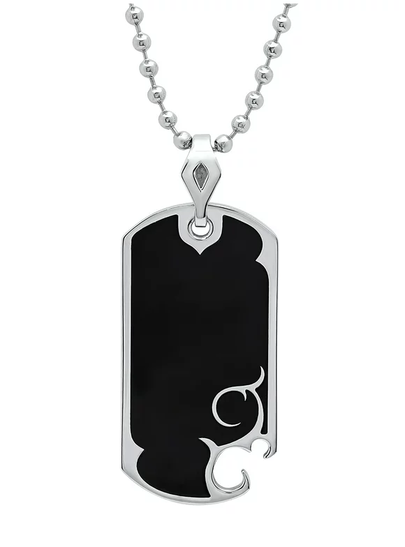 Men's Stainless Steel Black Resin Vintage Design Dog Tag Pendant Necklace Chain