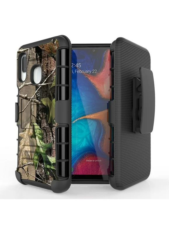 BC Heavy Duty Armor Case with Belt Holster Clip for Samsung Galaxy A10e - Tree Leaves Camo