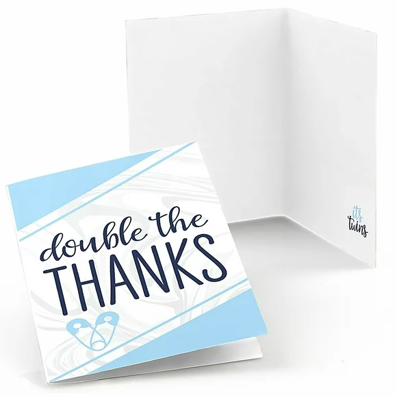 Big Dot of Happiness It's Twin Boys - Blue Twins Baby Shower Thank You Cards (8 count)