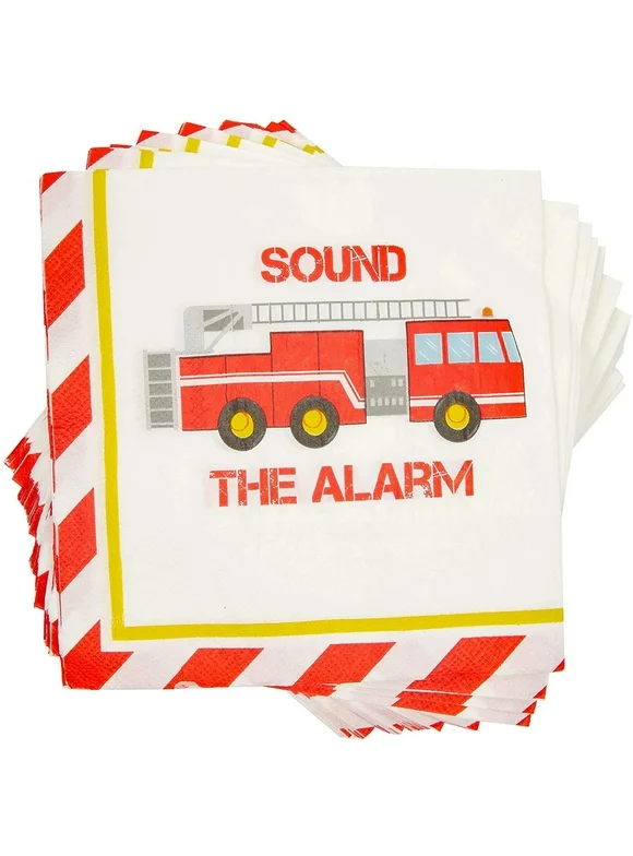 100 Pack Fire Truck Paper Luncheon Napkins for Kids Boys Fireman Fighter Birthday Party Supplies Decorations. 6.5 in