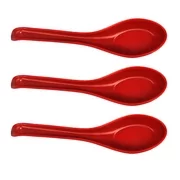 OUNONA 3pcs Plastic Reusable Dinner Spoons Asian Red and Black Chinese Soup Spoons Set Large Spoons with Long Handle