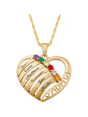 Family Jewelry Personalized Mother's Mother Birthstone & Name Heart Necklace, 20"