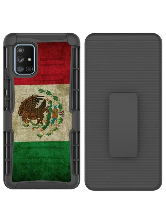 Bemz Armor Holster Samsung Galaxy A71 5G Phone Case (Heavy Duty Rugged Protector Cover with Removable Belt Clip Holster with Touch Tool) - Vintage Mexico Flag