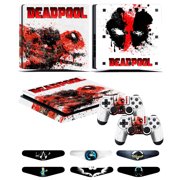 Vinyl Skin Cover Decal Protective Sticker for Sony PS4 Slim Console and 2 Dualshock Controllers - Deadpool