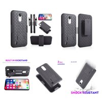 For 5.5" LG LV5 LG K10 2017 LG K20 Plus LG K20 V Built-in Kickstand 2-Layer Protections Hard Back Cover Shockproof Resistant Belt Clip Heavy Duty Armor Impact Bumper Phone Case [Black]