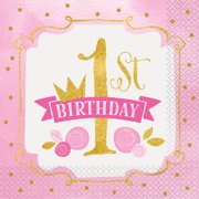 Pink and Gold Girls First Birthday Party Lunch Napkins, 16ct