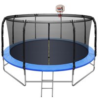 14 FT Trampoline with Basketball Hoop, Safety Enclosure Net, Waterproof Mat and Ladder, Outdoor Backyard Trampolines, 800LBS Capacity 5-6 Kids, Basketball Trampoline for Kids/Adults