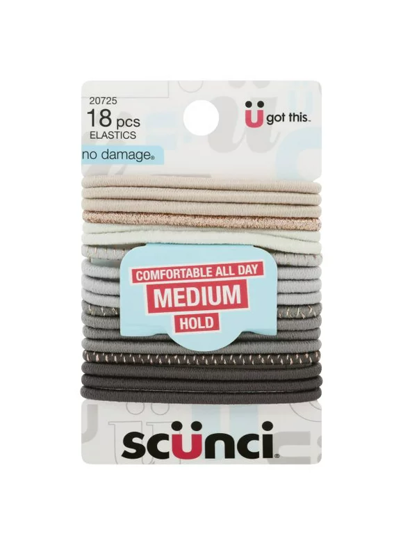 Scunci No Damage All Day Medium Hold Hair Ties, 18 pc