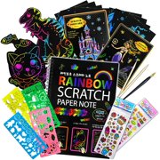 Jantens Scratch Paper Art Set for Kids-Rainbow Scratch Paper Art Notebooks and Fairy Tale Series Scratch Art Set for Children Girls Boys Birthday Game Party Favor Christmas Easter Craft Gifts