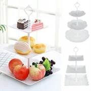 3 Tier Cake Stand Square Fruit Plate Plastic Cupcake Stand and Towers Tiered Display White Serving Platter Bases for Desserts Candy Wedding Birthday Party
