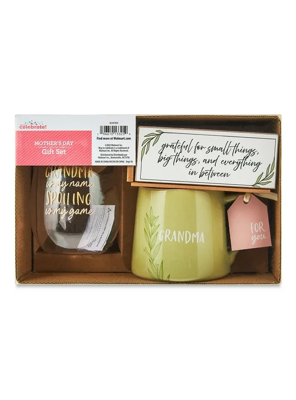 Mother's Day Grandma Is My Name Gift Set, Green & White, 3 Piece Set, by Way To Celebrate