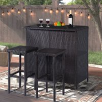MCombo 3-Pieces Black Wicker Bar Set, Outdoor Bar Table and 2 Stools Steel Frame 40.4" x 23.8" x 40.7" (1201BK)