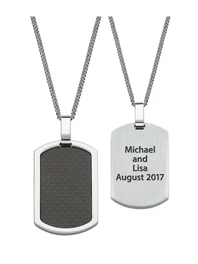 Personalized Men's Stainless Steel and Carbon Fiber Engraved Dog Tag