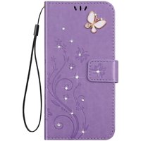 Compatible with Samsung S8 PLUS Case Bling Butterfly Rhinestone Diamond Embossed Floral Pu Leather Wallet Strap Case with Card Holder Magnetic Flip Cover Case