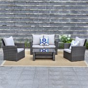 Outdoor Patio Furniture Set, 5 Piece Conversation Set Wicker Sectional Sofa Couch Rattan Chair Table, Gray