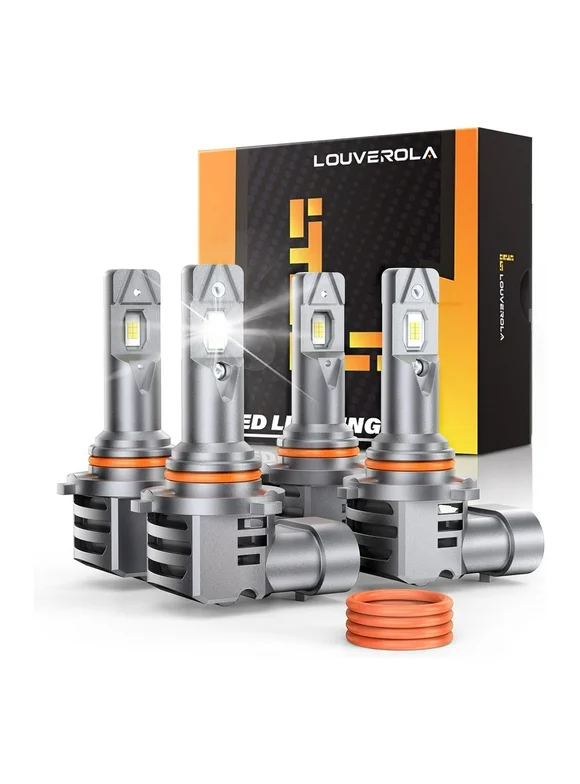 LOUVEROLA 9005 9006 LED Headlight Bulbs Set, 9005/HB3 9006/HB4 80W 600% Brighter LED Fog Lights, 6500K Cool White Halogen Replacement with Fan, Plug and Play, Pack of 4