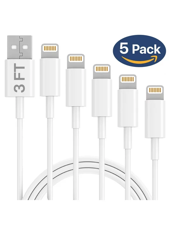 Ixir iPhone Charger Lightning Cable, 5 Pack 3FT USB Cable, for iPhone Xs, Xs Max, XR, X, 8, 8 Plus, 7, 7 Plus, 6S, 6S Plus,iPad Air, Mini, iPod Touch, Case, Charging & Syncing Cord