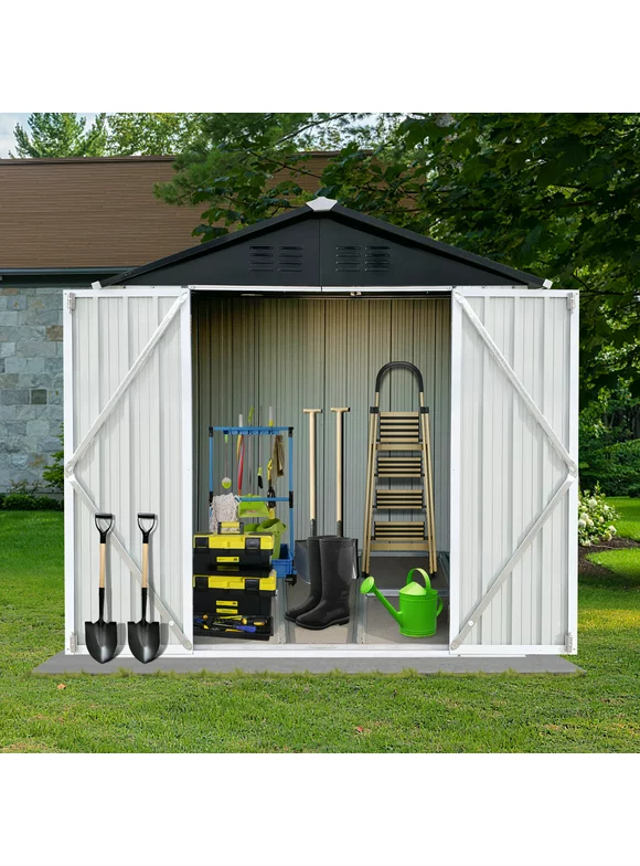 6' x 4' Outdoor Metal Storage Shed, Tools Storage Shed, Galvanized Steel Garden Shed with Lockable Doors, Outdoor Storage Shed for Backyard, Patio, Lawn, D8311