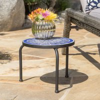 Noble House Outdoor Ceramic Tile Side Table with Iron Frame