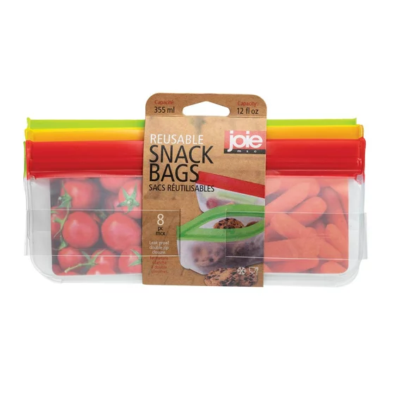 Joie Silicone Reusable Snack Bags, Assorted Pack of 8 Leak-Proof Snack Bags for Meals on the Go