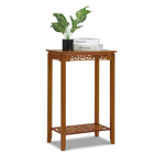 MoNiBloom Bamboo 2 Tiers Rectangle Plant Stand, Carving Flower Rack, Display Shelf, Brown, for Garden