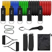 Upgraded Resistance Bands Set(150lbs) - 5 Stackable Exercise Bands,Door Anchor, Foam Handles, Legs Ankle Straps, Carry Bag for Pilates Training