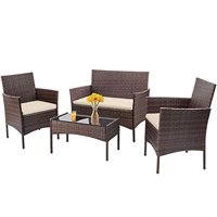 4 Pieces Outdoor Patio Furniture Sets Rattan Chair Wicker Conversation Sofa Set Patio Chair Garden Furniture Set for Backyard Lawn Porch Poolside Balcony with Coffee Table,Brown