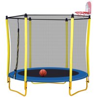 Jooan Trampoline with Basketball Hoop High Resilience Jump Enclosure Net Steel Frame Mesh Net Exercise Toy for Kids