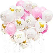 50-Pack Oh Deer & Welcome Baby Latex Balloons for Baby Shower Party Supplies and Decorations, 12 Pink & White, Ribbon Included