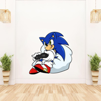SUPER SONIC THE HEDGEHOG Playing Computer Games Cartoon Character Wall Art Vinyl Sticker Decal- Baby Girl Boy Bedroom Decal Baby Kids Room Wall Sticker Vinyl Art House Wall Decor Size (20x18 inch)