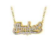 Personalized Sterling Silver or Gold Plated Double Nameplate Necklace with Beading and Rhodium, 18" Silver Plated Figaro Chain