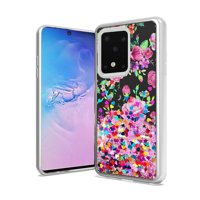 Bemz [Liquid Series] Case for Samsung Galaxy S20 Ultra, Chrome TPU Quicksand Waterfall Glitter Cover with Atom Wipe - Rose Flowers