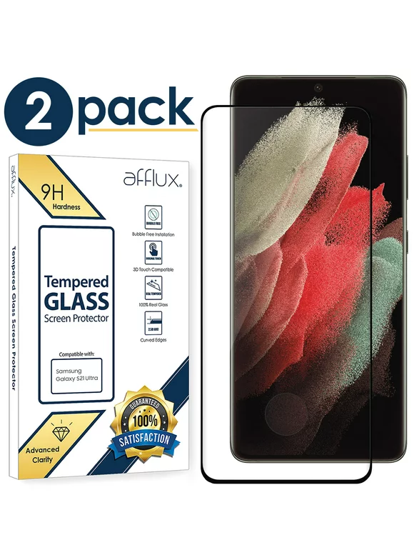 AFFLUX Tempered Glass For Galaxy S21 Ultra Screen Protector, 9H Tempered Glass, Ultrasonic Fingerprint Compatible,3D Curved, HD Clear for Samsung S21 Ultra 5G Glass Screen Protector - ( 2-Pack )