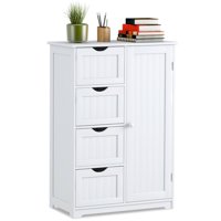 Goplus Wooden 4 Drawer Bathroom Cabinet Storage Cupboard 2 Shelves Free Standing White