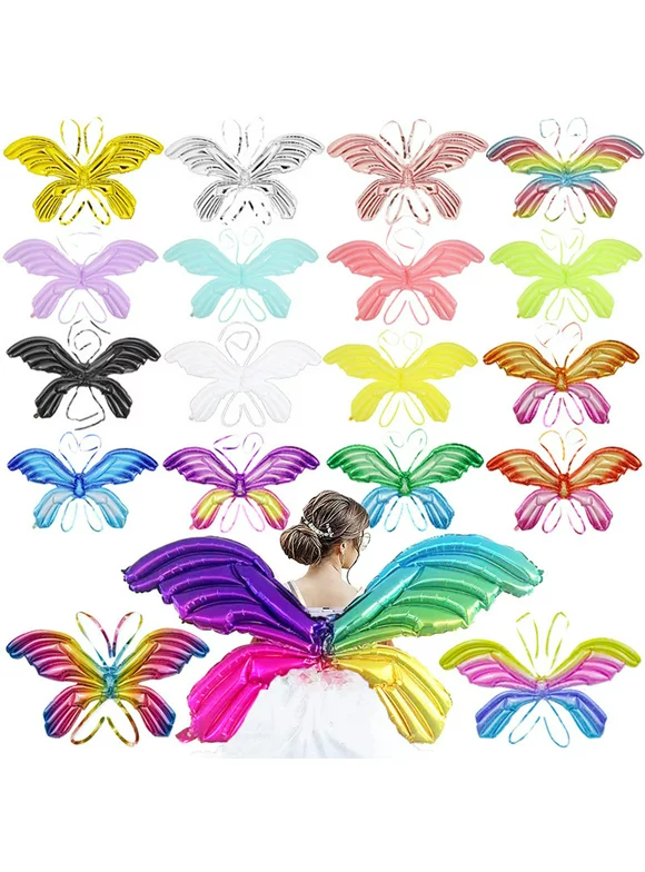 Large Butterfly Balloons,Fairy Wings Foils Balloons, Blue Rainbow Wings Balloons for Kids Birthday Party Fairy Costume Carnival Party Decor, Children Christmas Halloween Cosplay