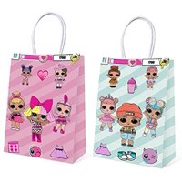 16 PCS Party Paper Bags for LOL Cute Surprise Birthday Party Supplies Favor Goody Candy Bags Treat Bags for Kids Adults Birthday Party Decoration