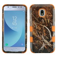 TUFF Hybrid Rugged Protection Case Cover and Atom Cloth for Samsung Galaxy J3, J3 V 3rd Gen 2018 - Orange Camo