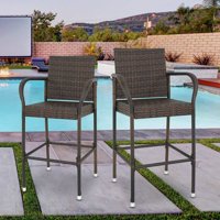 Zeny 2 Pack Rattan Wicker Bar Stool Outdoor Backyard Chair Patio Furniture W/ Armrest
