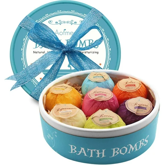 Aofmee Bath Bombs Set - 7 Unique Scents for Relaxing Spa Experience Perfect Mother's Day Gift