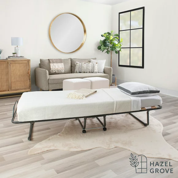 Hazel Grove Domani Folding Rollaway Guest Bed with 4" Mattress, Single