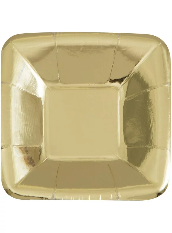 Square Paper Appetizer Plates, 5 in, Foil Gold, 8ct