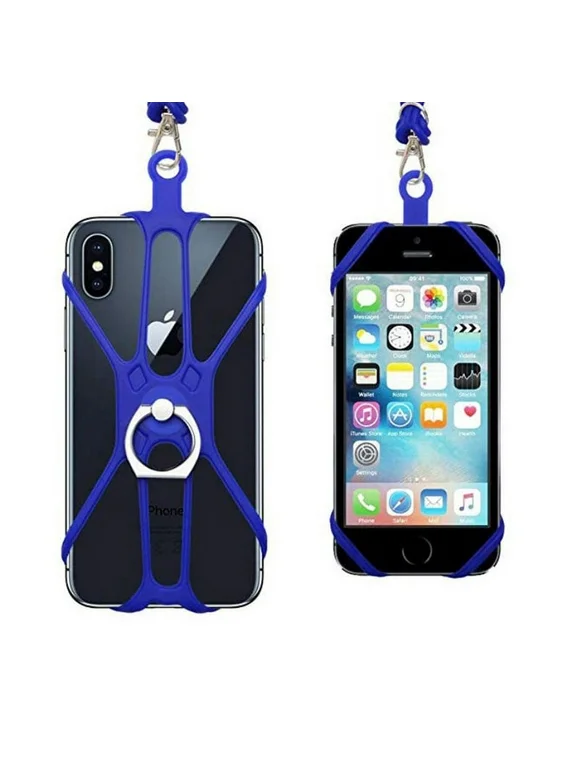 2 In 1 Cell Phone Silicone Lanyard Strap Case Holder With Detachable Neck Strap Universal For Smartphone, Blue