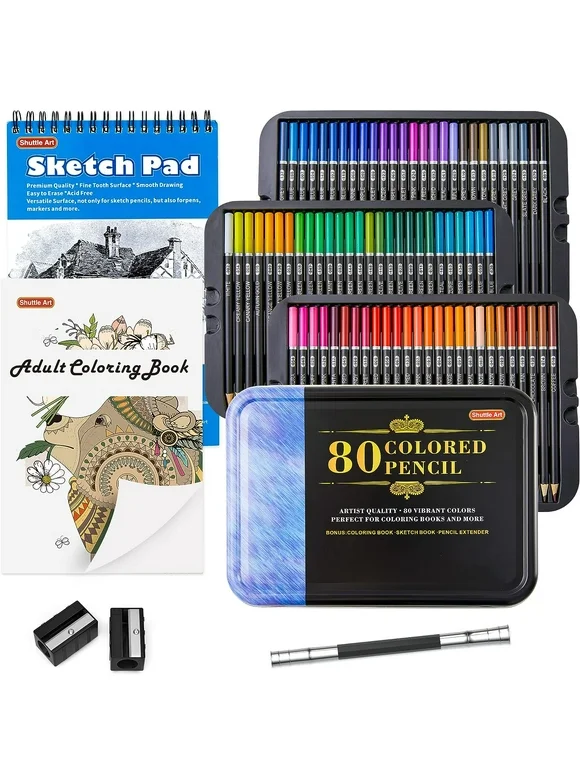 80 Colored Pencils, Shuttle Art Soft Core Coloring Pencils with Coloring Book, Sketch Pad and Sharpener, Premium Color Pencils for Adult Coloring, Sketching and Drawing, Art Supplies for Kids & Adults