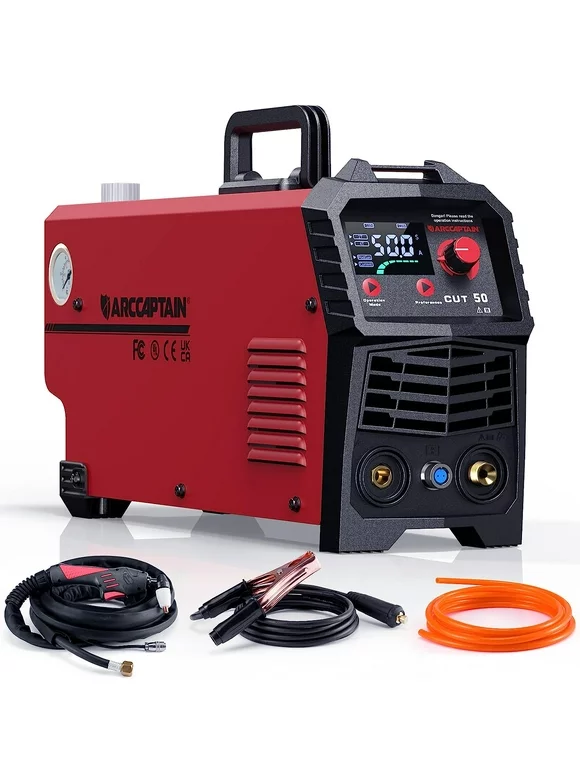 ARCCAPTAIN Plasma Cutter Machine, 50Amps Air Cutter 110/220V Dual Voltage with DC Inverter IGBT, 1/2 Inch Clean Cut with Post Flow and 2T/4T, for Beginners and DIY