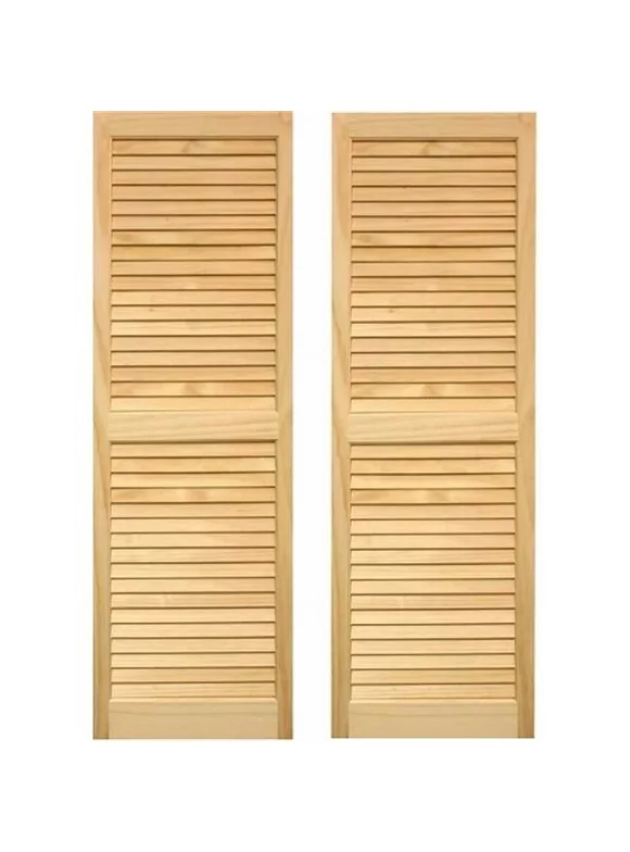 AWC Exterior Wood Window Shutters Louvered 15"wide x 47"high Unfinished, One Pair