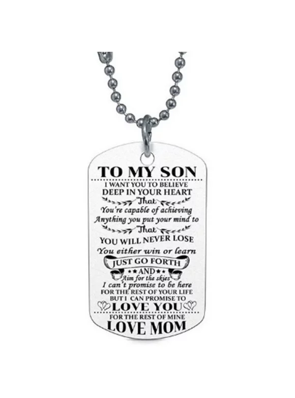 AkoaDa To My Son Daughter I Want You To Believe Love Dad Mom Dog Tag Military Necklace Ball Chain Son Birthday Graduation Gifts(Silver-Mom to son)